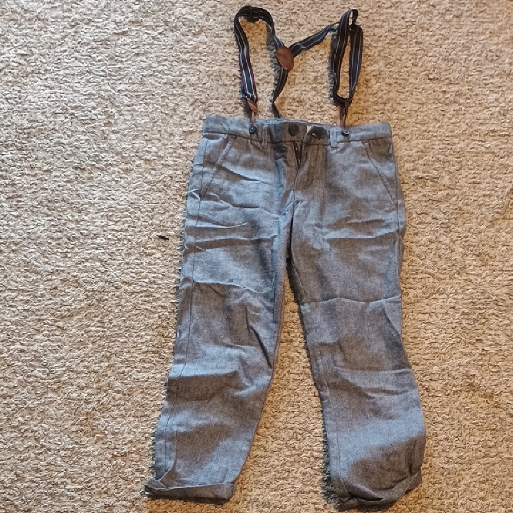 Gray Kids Suspender Pants - Classic Casual Style